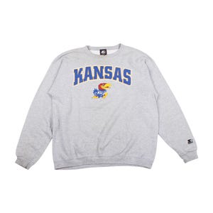 Vintage 90s Kansas Jayhawks Sweatshirt Starter USA Made KU Crewneck XL