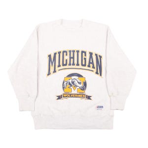 Vintage 90s Michigan Wolverines Sweatshirt NCAA College Crewneck Jumper Gray