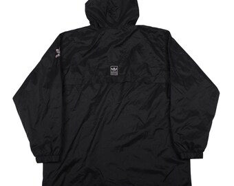 Vintage Adidas Hooded Windbreaker Black 90s 3 Stripes Pullover