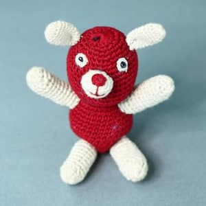 Hand crochet red dog soft toy | baby toy, plush toddler toy, baby shower gift, gift for new mom, gift for expecting parents, rattle toy