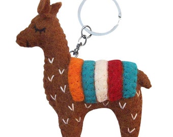 Brown Llama Felt Key Chain | Porte-clés en feutre lama marron