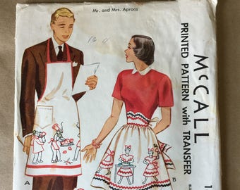 1949 McCall Pattern 1481 Mr. and Mrs. Apron Uncut Pattern with Iron-on Embroidery