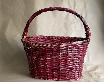 Vintage Large Red  Handled Basket Magazine Basket