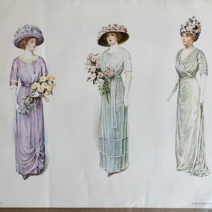 1970s Hazel's Art Print Originals New Old Stock Clip Art Crafting Papier Druck Edwardian Damen in Kleidern und Hüten