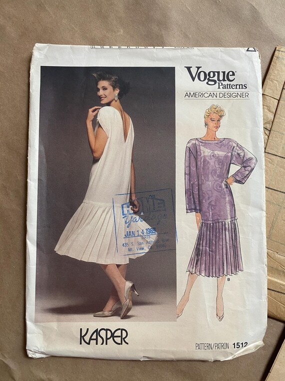 Vogue 1512 American Designer Kasper Dress Drop Waist Pleated Loose Fitting  Size 8 Bust 32 1/2 Uncut - Etsy New Zealand