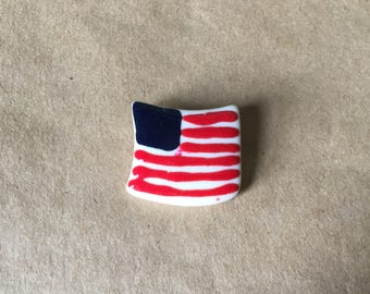 American Flag Ceramic Brooch Patriotic Pin Fourth of July Jewelry