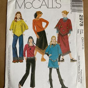 McCall's 2978 Girls Poncho Top Skirt Pants Teenager Sewing Pattern 2000 Uncut