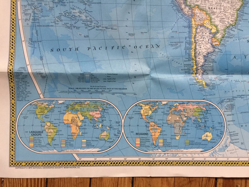 1975 National Geographic Map of the World Old Map for Crafting Etsy