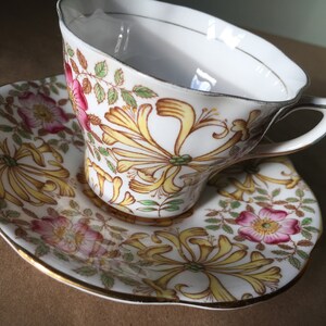 Rosina Tea Cup and Saucer English Bone China Tea Cup Yellow and Pink Flowers