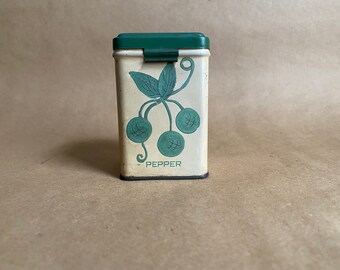 1950 Vintage Spice Shaker Tin Green and White Pepper Shaker