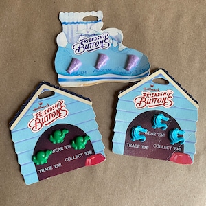 Hallmark Friendship Buttons Vintage 1970s Plastic Barrette Buttons Girls Set of Three