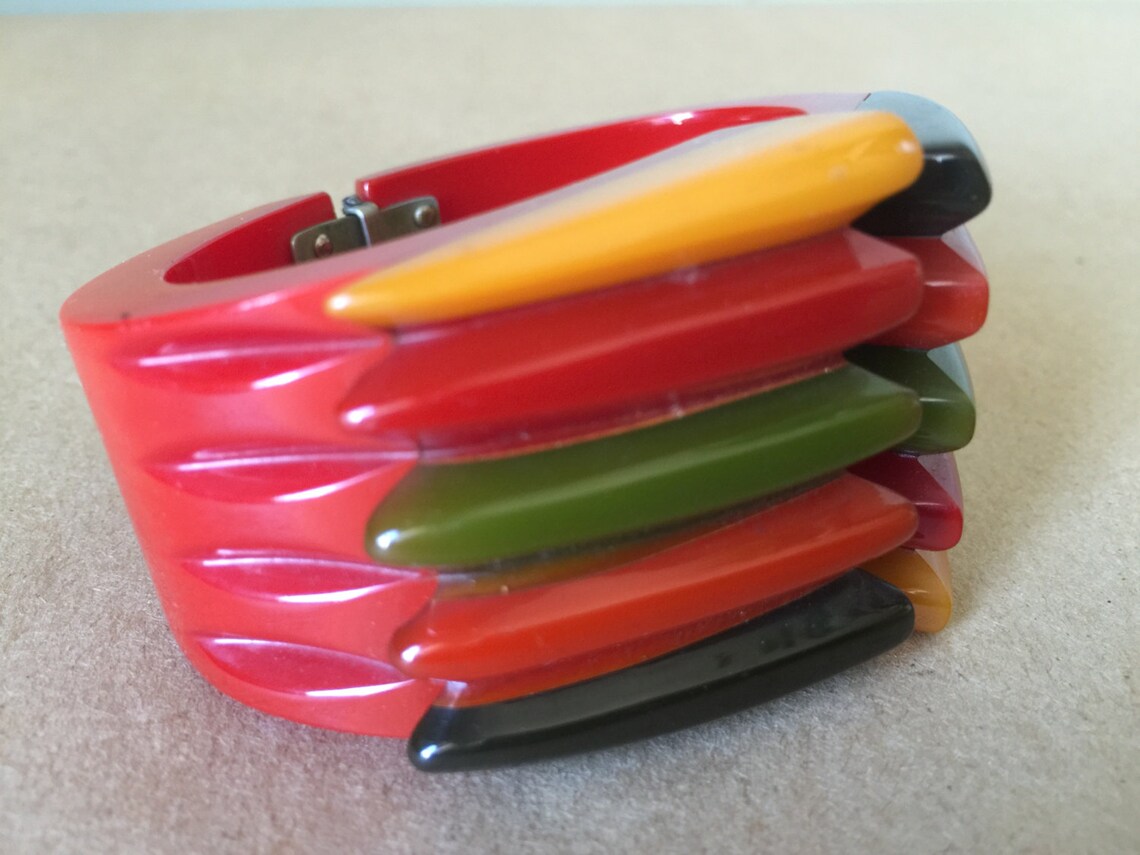 Vintage Bakelite Philadelphia Bracelet Red Deco Cuff Bracelet Etsy