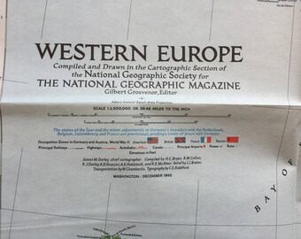 1950 Map of Western Europe National Geographic Map