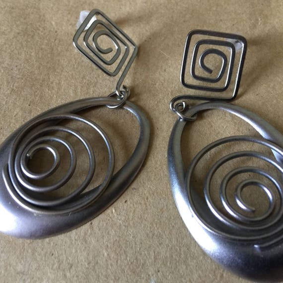 Steel Gray Geometric Dangle Earrings Lightweight - image 2
