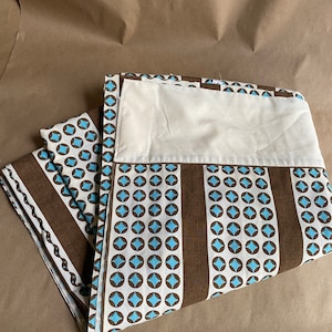 Yves St Laurent Turquoise and Brown Flat Sheet 1976 Bedsheet