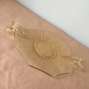 Pale Yellow Glass Serving Dish Carnival Glass Plate with Bow Handles