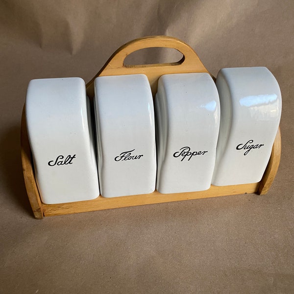 Spice Shakers with Caddy Deco Sugar Shaker White and Black Kitchenalia