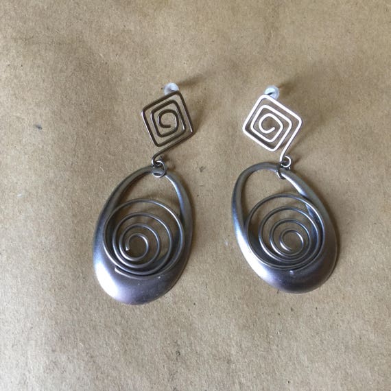 Steel Gray Geometric Dangle Earrings Lightweight - image 1