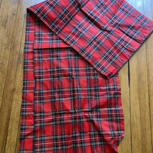 Red Black Green White Yellow Plaid Cotton Remnant Fabric 4 Yards Unwashed