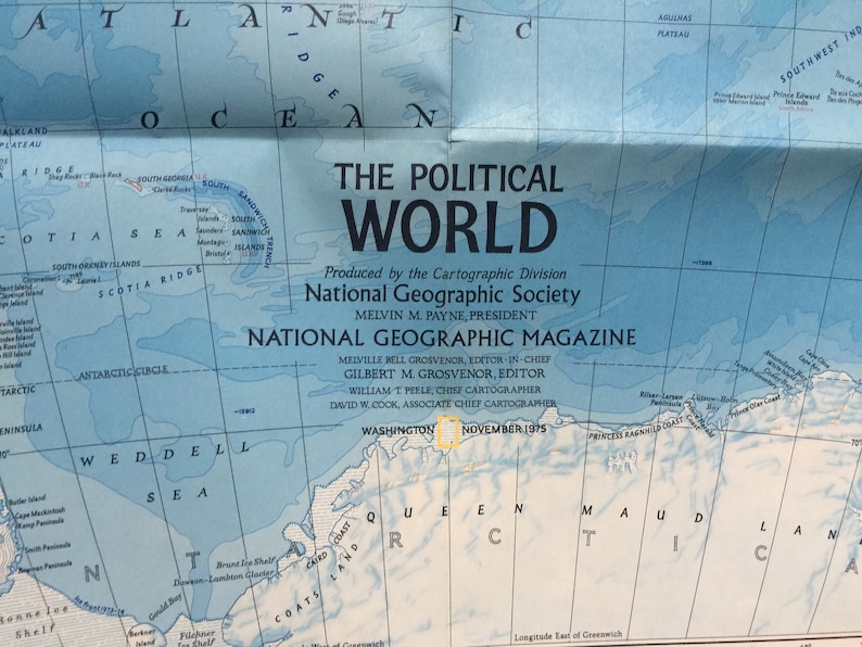 1975 National Geographic Map of the World Old Map for Crafting Etsy