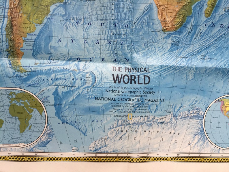 1975 National Geographic Map of the World Old Map for Crafting Etsy