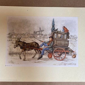 Vintage 1966Anton Pieck Paper Tole Print 7 x 9 pulgadas Músico viajero Nuevo stock antiguo