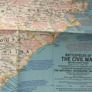 1961 Map of Battlefields of the Civil War National Geographic Map