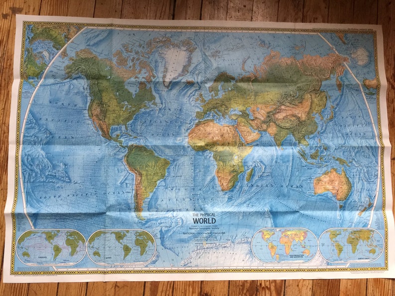 1975 National Geographic Map of the World Old Map for Crafting Etsy