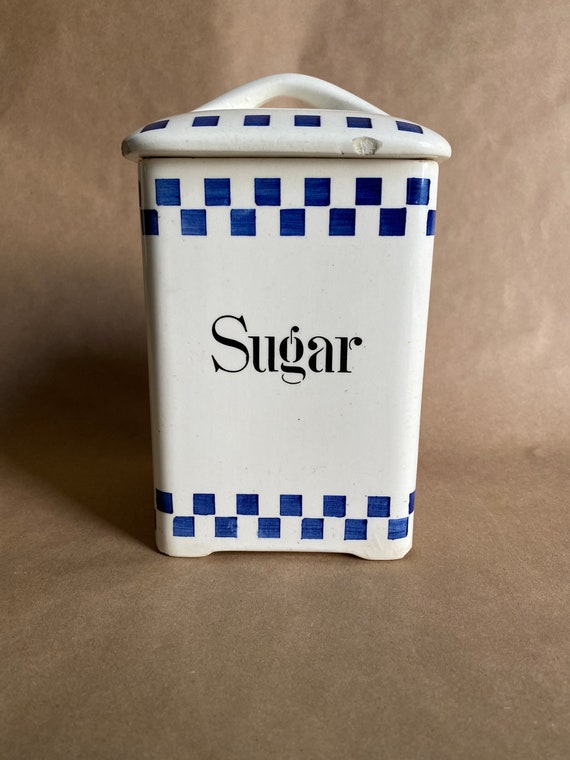 White and Blue Kitchen Sugar Canister Vintage Kitchen 1950s Etsy