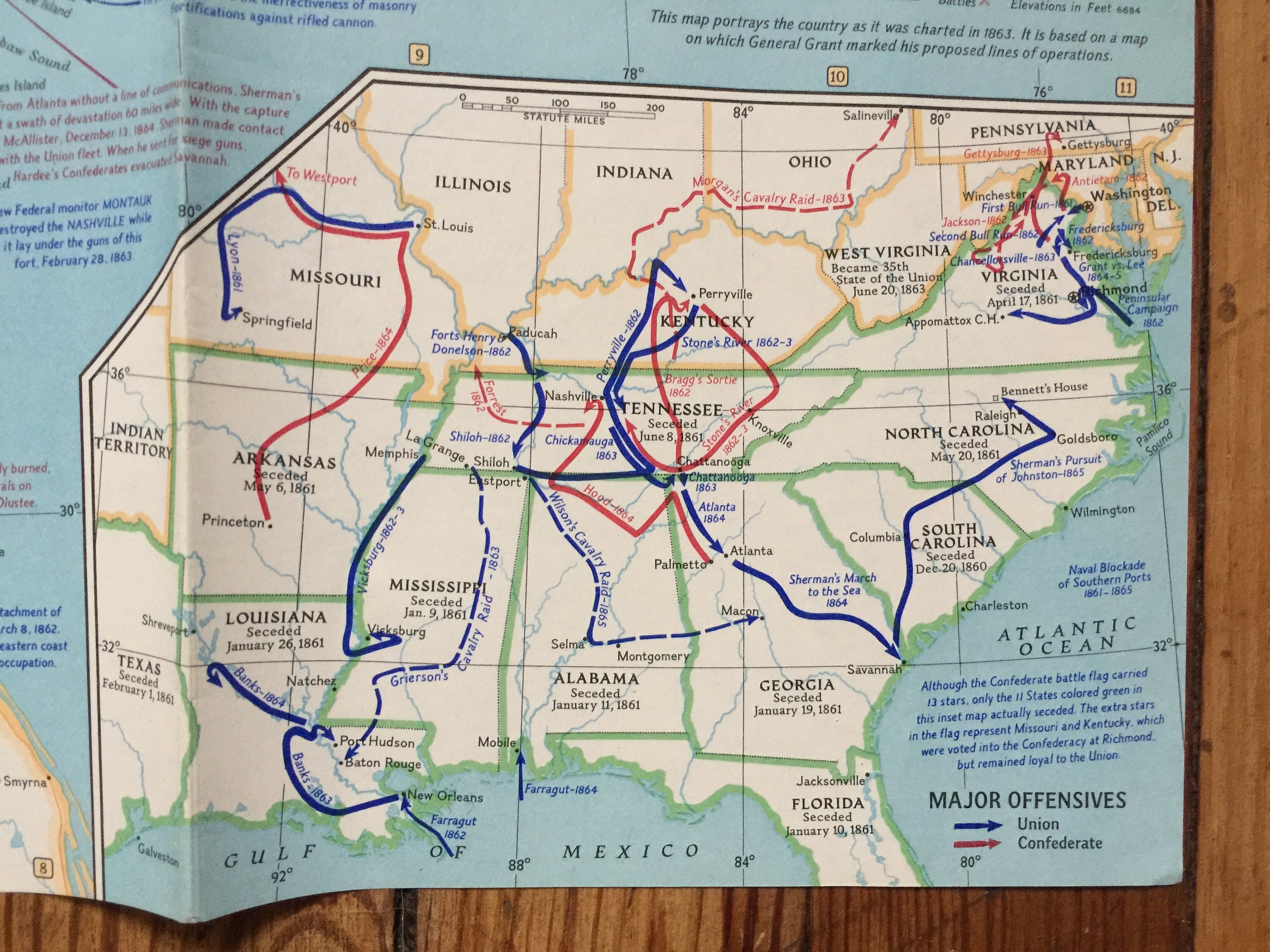 1961 Map Of Battlefields Of The Civil War National Geographic Etsy