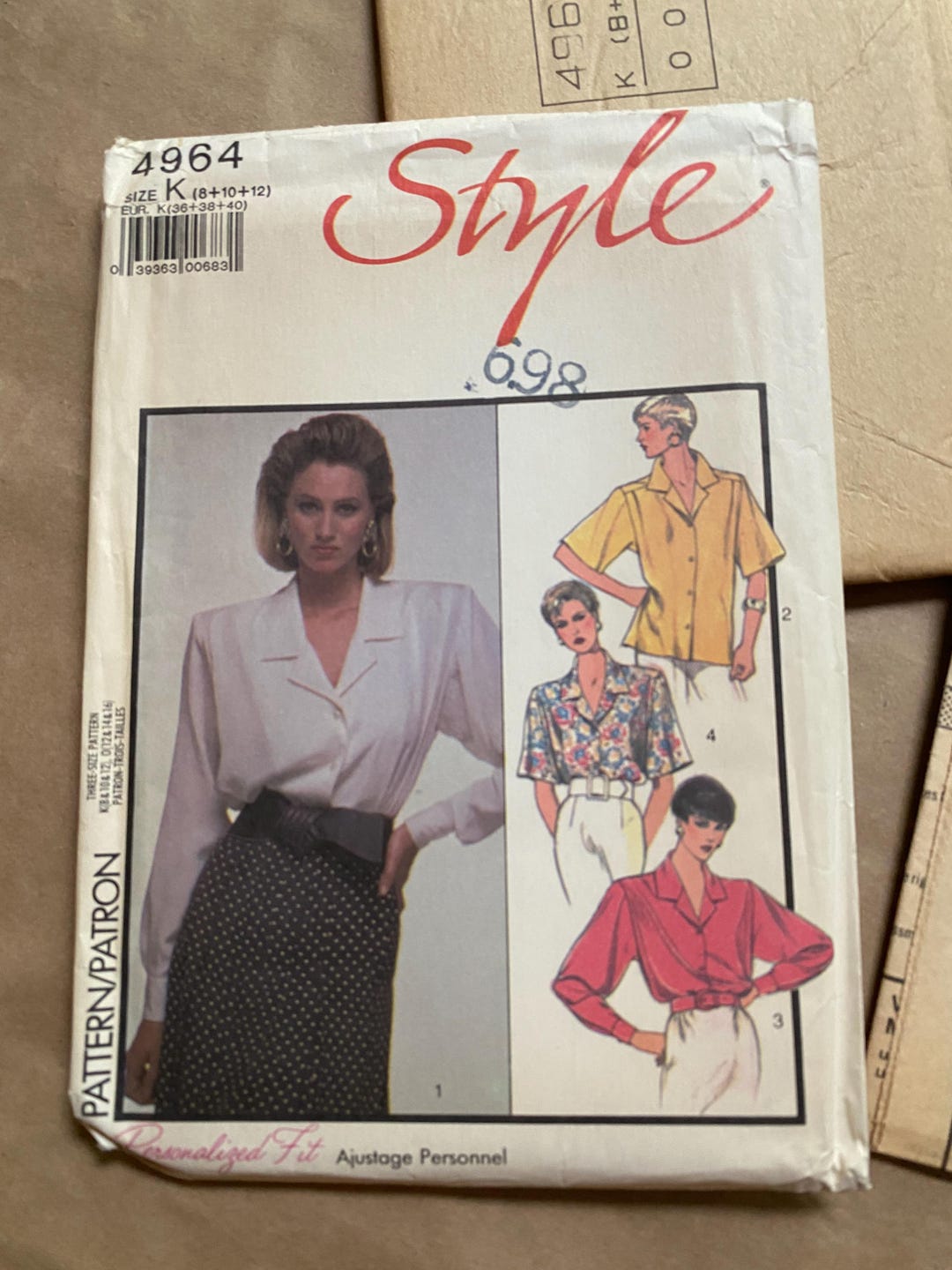 Vintage 1986 Style Pattern 4964 Women's Notched Collar Blouse Pattern ...