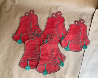 1960s Red Christmas Bells Applique Vintage Sewing Embellishment Set of Five