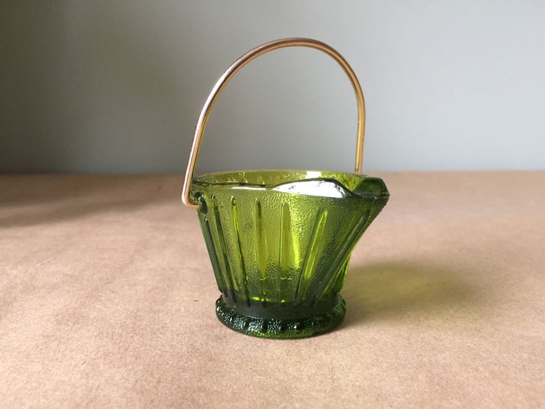 Carnival Glass Green Coal Bucket with Handle Ashtray Etsy