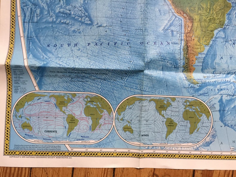 1975 National Geographic Map of the World Old Map for Crafting Etsy