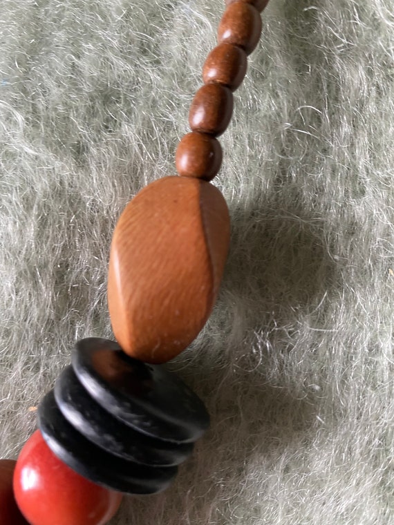 Mixed Turned Wood Bead Necklace Lightweight Brown… - image 4