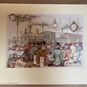 Vintage 1971 Anton Pieck Paper Tole Print Train Engine Train Station 7 x 9 pulgadas New Old Stock