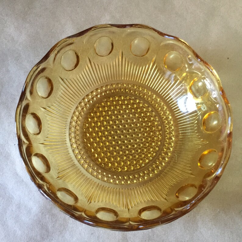 Bartlett Collins Pressed Amber Glass Serving Bowel Manhattan Etsy