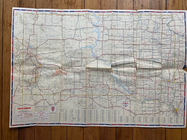 Vintage 1961 road map of north dakota and south dakota etsy