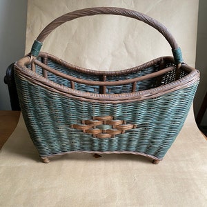 Vintage Feuerholz oder Zeitschriftenkorb grün und braun