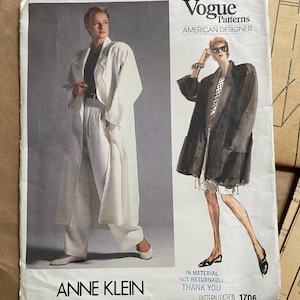Vogue 1704 American Designer Anne Klein Płaszcz, Top. Wzór na spodnie Rozmiar 10 Biust 32 1/2 Nieobcięty