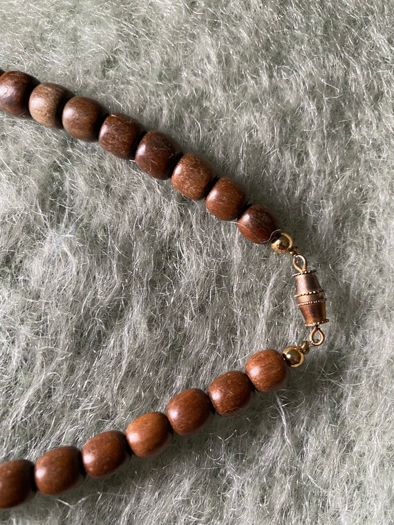 Mixed Turned Wood Bead Necklace Lightweight Brown… - image 5