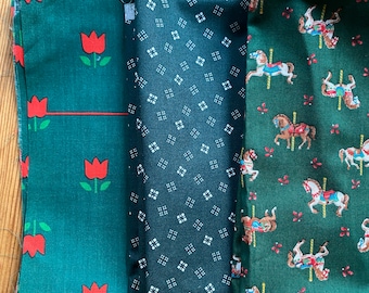 Christmas Quilting Fabric Scraps Red and Green Cotton Fabric Set of Three prints