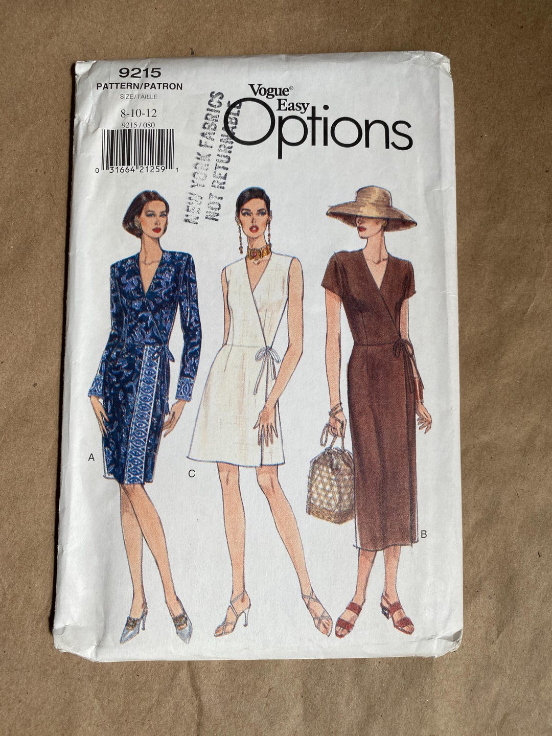 Very Easy Vogue 9215 Options Wrap Dress Pattern Uncut 8 10 12 31 1/2 ...