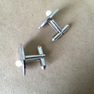 1970s Chrome Cuff Links with Faux Pearls. Toggle Cuff Links image 2