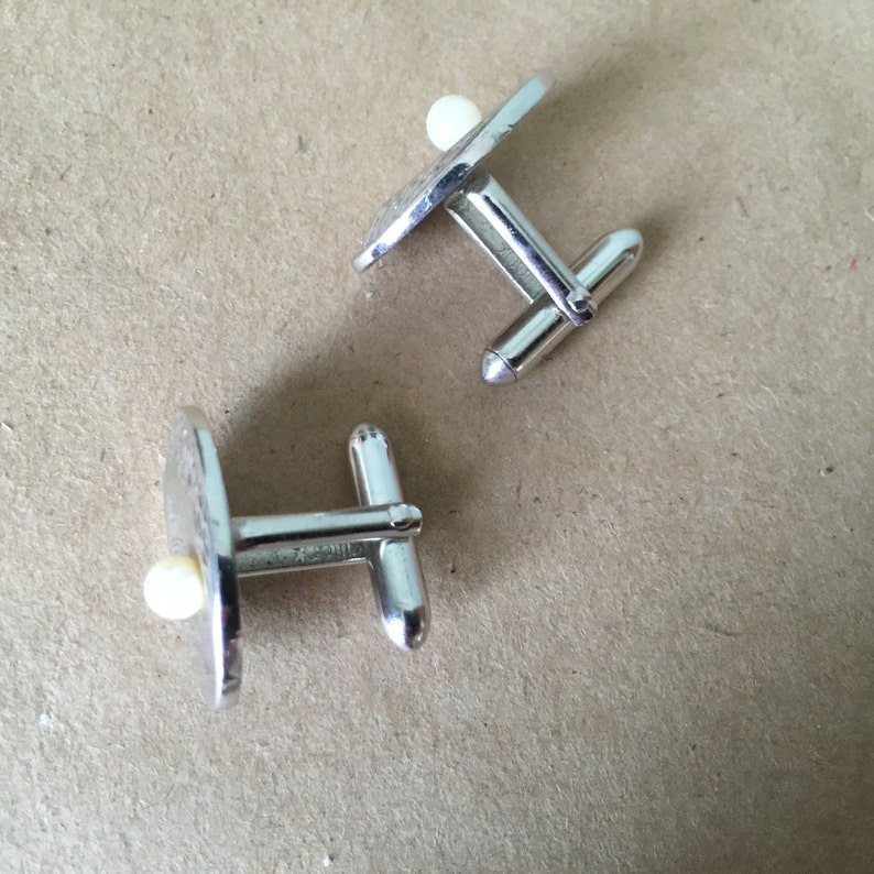 1970s Chrome Cuff Links with Faux Pearls. Toggle Cuff Links image 2