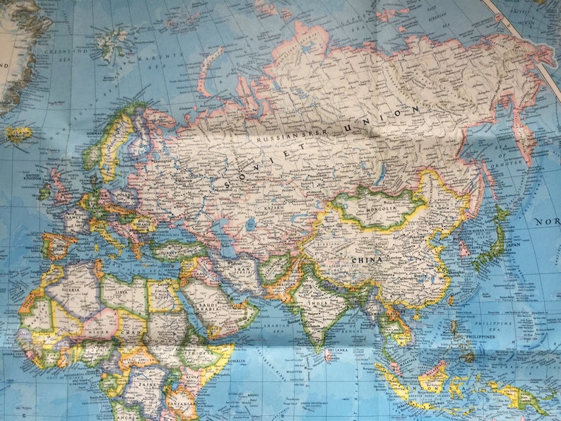 1975 National Geographic Map of the World Old Map for Crafting Etsy