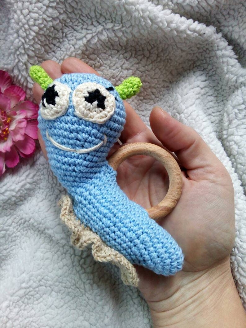 Snail rattle Teether toy 1st Baby Pastel Gender Neutral Etsy