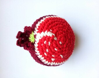 Crochet pomegranate or half,  Natural Teether toy food Waldorf educating, funny Kitchen decor Eco-friendly Crochet food Easter baby gift