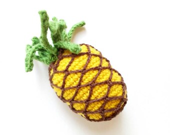 Pineapple crochet Rattle Sensory activities toy food Montessori toddler funny kitchen decor Natural teething Organic cotton toy baby vegan