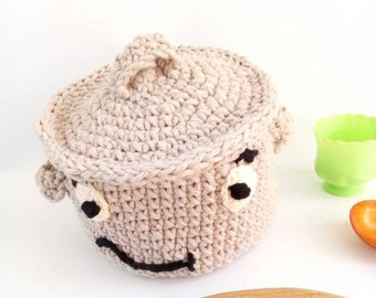 Crochet pot, Play kitchen supply, Cooking tool, Birthday baby gift, Toddler Waldorf educating, Kitchenwear Pre-School toys, Safe for babies